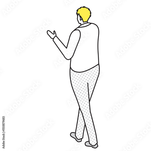 アイソメトリック_オフィスカジュアルで歩いている男性の後ろ姿のイラスト
