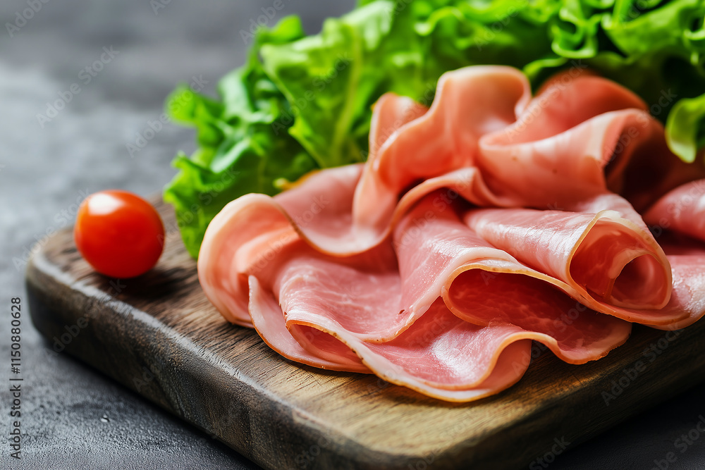 Fresh Sliced Ham Served with Cherry Tomatoes and Lettuce Fresh Sliced Ham Served with Cherry Tomatoes and Lettuce