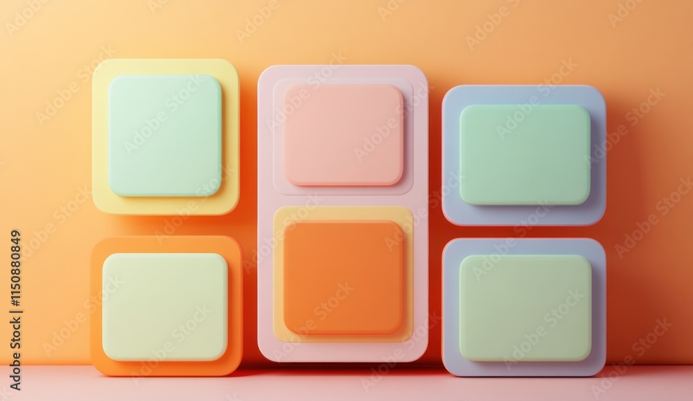 Pastel square shapes on orange background. Pastel square shapes on orange background.