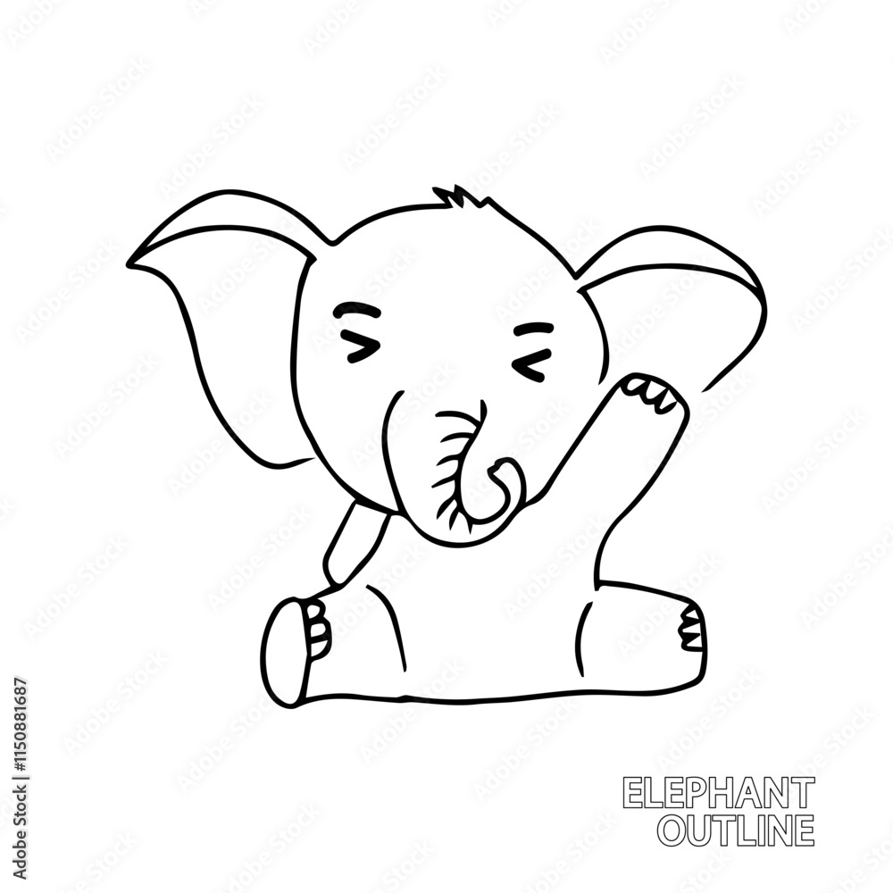 Fototapeta premium handrawing baby elephant cartoon isolated on white background. animal coloring book