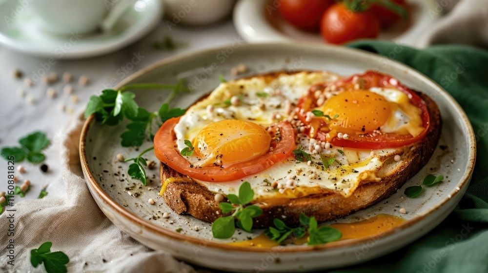 Fried Eggs on Toast with Tomato and Herbs Fried Eggs on Toast with Tomato and Herbs