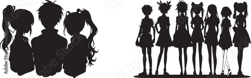 Silhouette of a anime group of friends vector silhouette