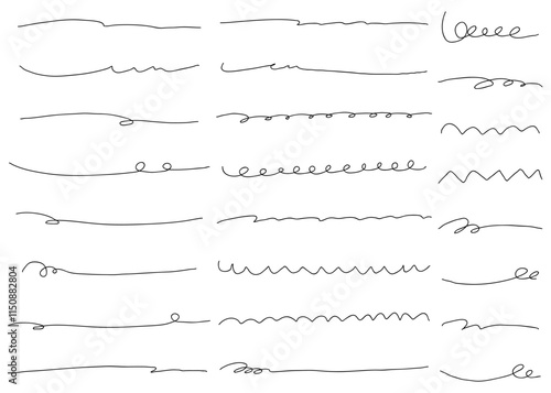 手書きの線の素材セット、飾り罫、装飾ライン