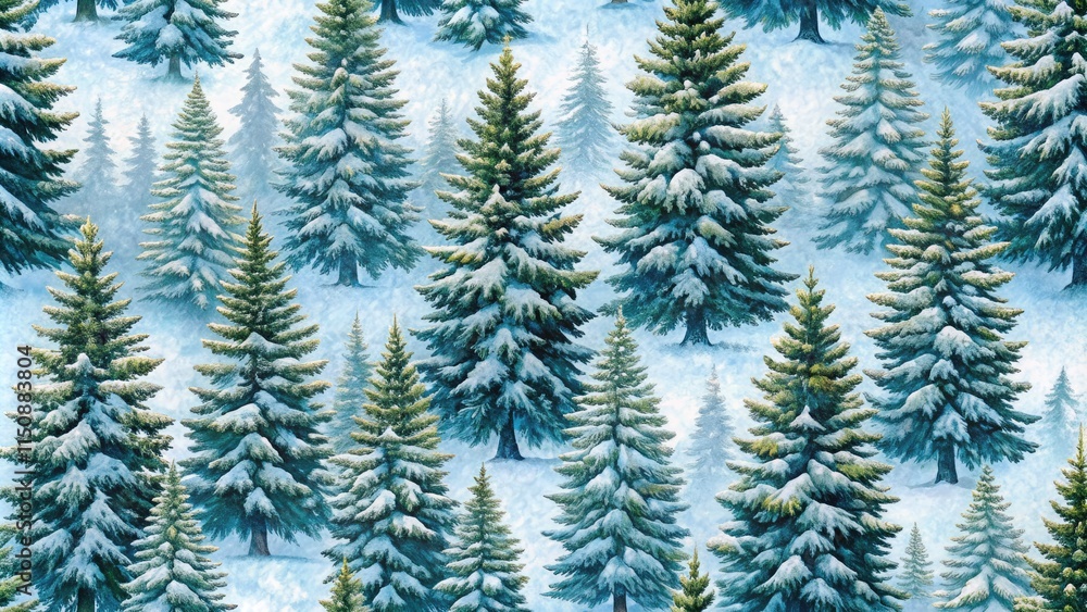 Fototapeta premium Seamless Christmas Snow Forest Pattern: Winter Wonderland Fir Tree Design