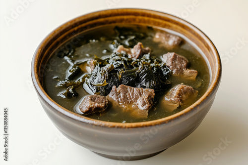 Traditional Korean Seaweed Soup in Ceramic Bowl