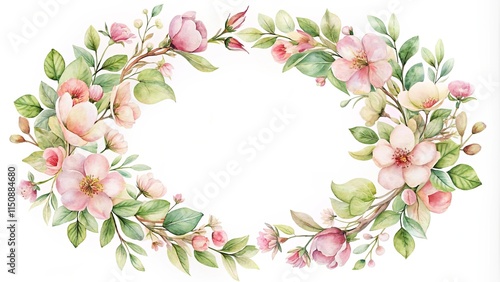 Elegant Floral Wreath with Delicate Pink Blossoms and Lush Greenery for Wedding Invitations or Announcements