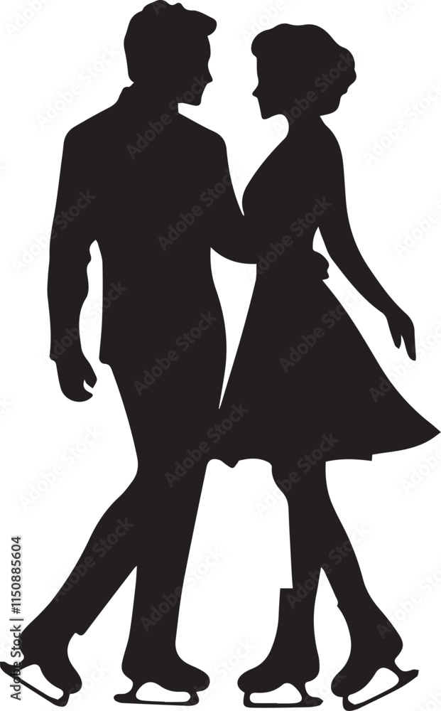 Silhouette of a couple ice skating hand in hand vector silhouette Silhouette of a couple ice skating hand in hand vector silhouette
