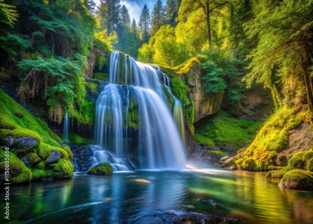 Obraz premium Stunning Lake Creek Falls: Oregon's scenic waterfall, a Pacific Northwest hiking gem near Eugene.
