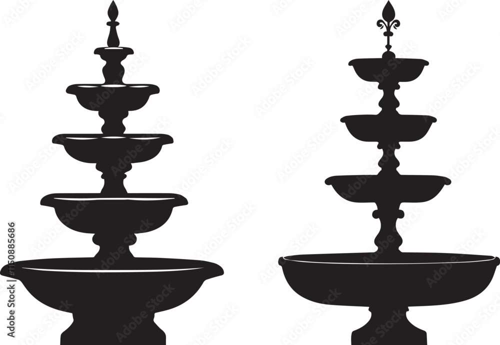 Silhouette of a water fountain vector silhouette Silhouette of a water fountain vector silhouette