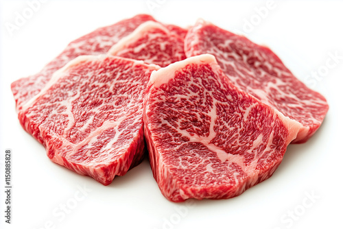 Marbled Raw Beef Cuts on White Background