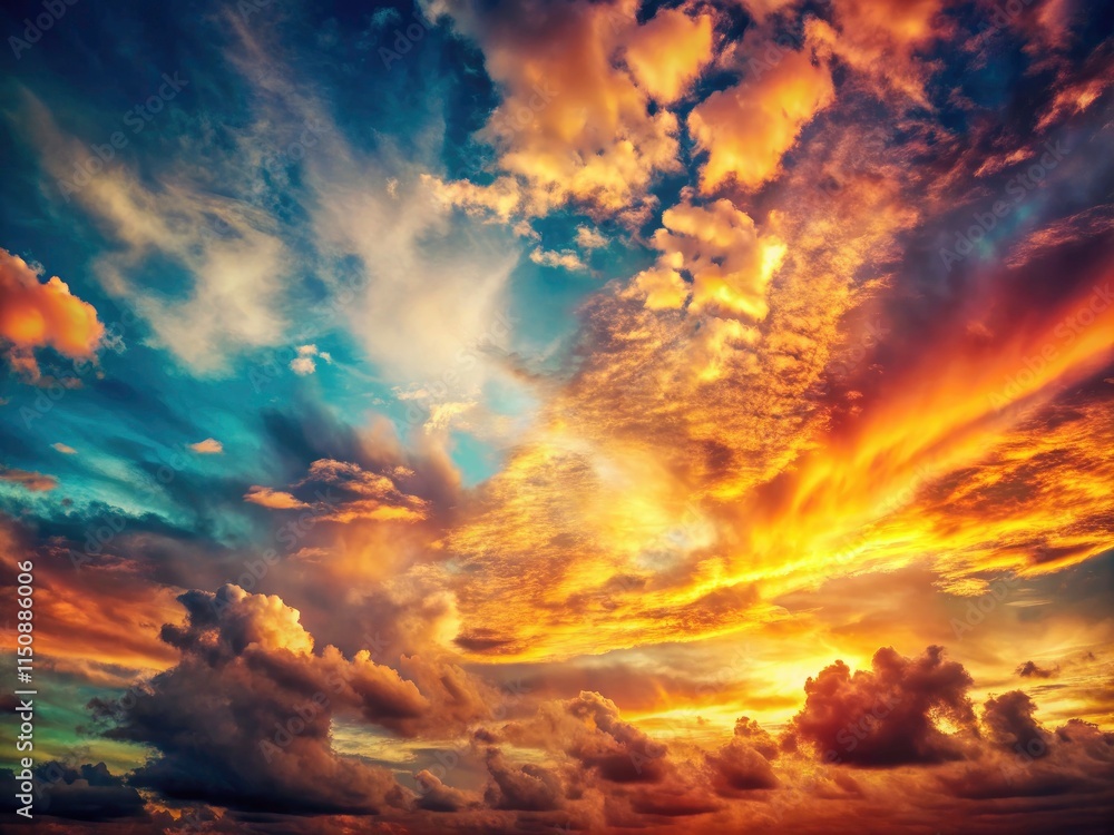 Naklejka premium Summer Solstice Twilight Sky: Marble Effect Vintage Photography