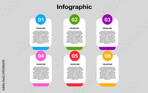 colorful 6 step infographic template for business, presentations and banners.
