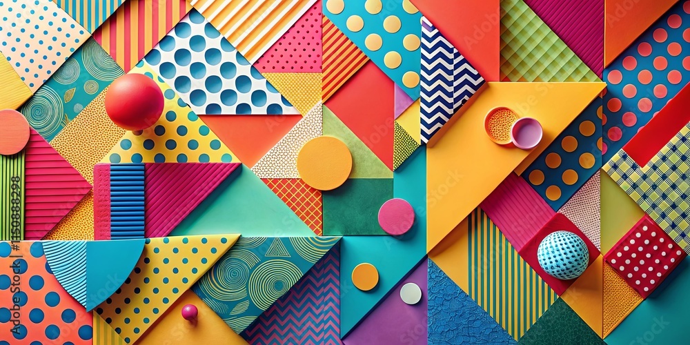 Obraz premium Vibrant Geometric Shapes and Patterns Collage with Bold Colors