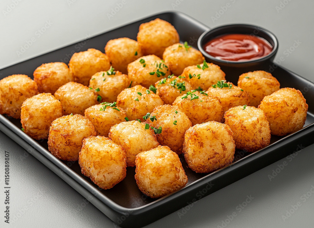 Golden Tater Tots on a Rectangular Serving Tray Golden Tater Tots on a Rectangular Serving Tray
