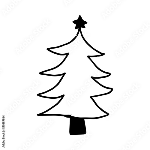 Handrawn christmas tree black color isolated on white background