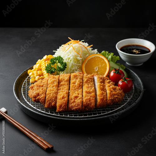 Crispy Japanese Tonkatsu with Rice and Side Vegetables