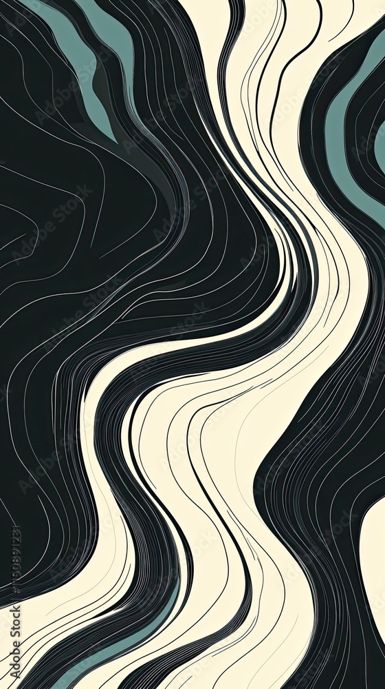 Fototapeta premium Abstract Swirling Lines in Black Beige and Teal