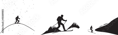 Silhouette of a person skiing down a snowy slope, winter vector silhouette