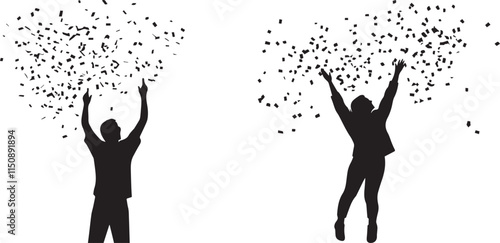 Silhouette of a person throwing confetti in the air, celebrating New Year’s Eve vector silhouette