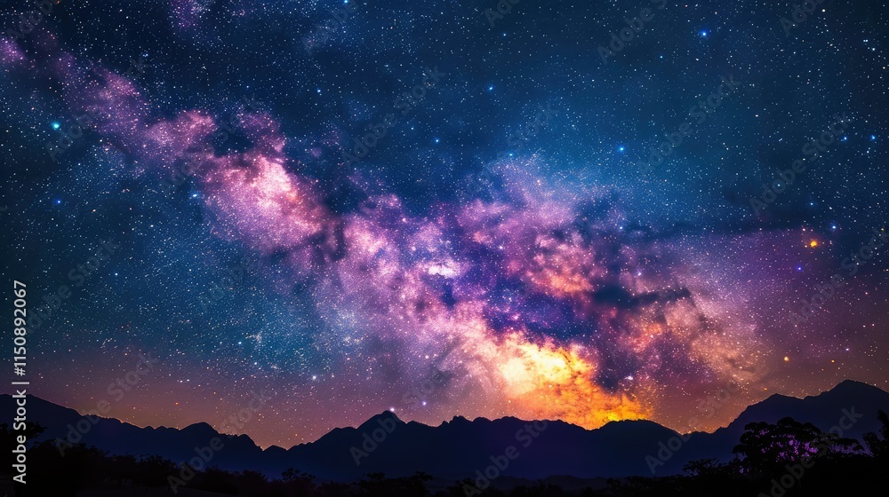 Naklejka premium Colorful milkyway galaxy night stars landscape