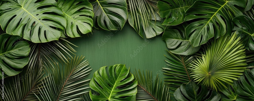custom made wallpaper toronto digitalGreenery palms idea. A vibrant composition of various tropical leaves framing a serene green background.