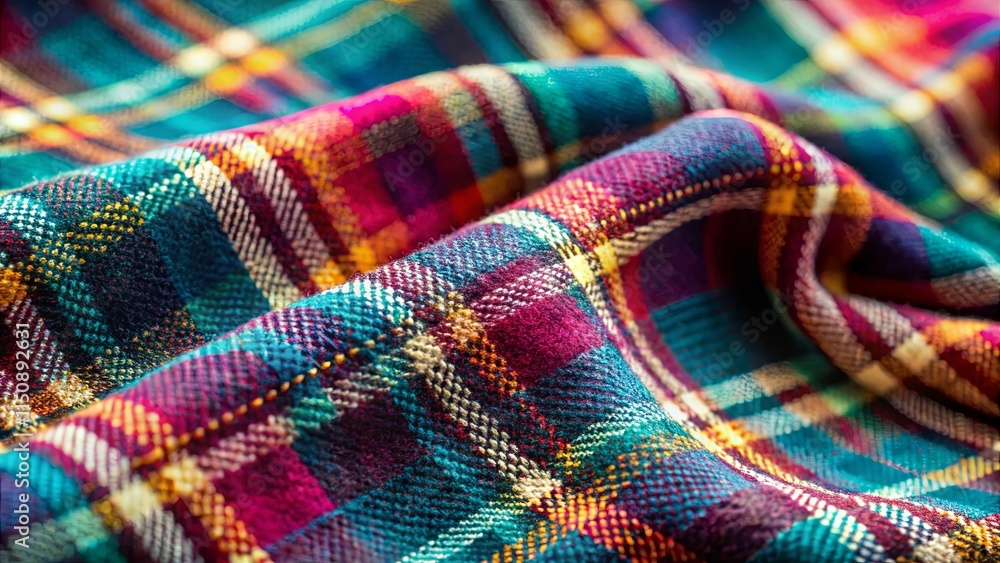 Vibrant Plaid Fabric Texture A Close-Up View of Woven Textile with Rich Colors and Intricate Pattern Vibrant Plaid Fabric Texture A Close-Up View of Woven Textile with Rich Colors and Intricate Pattern