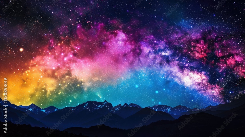 Naklejka premium Colorful milkyway galaxy night stars landscape