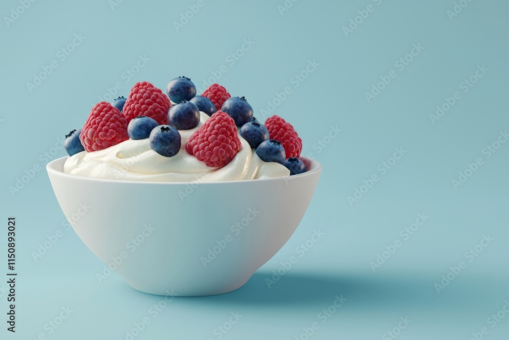 Delicious Creamy Yogurt with Raspberries and Blueberries Delicious Creamy Yogurt with Raspberries and Blueberries