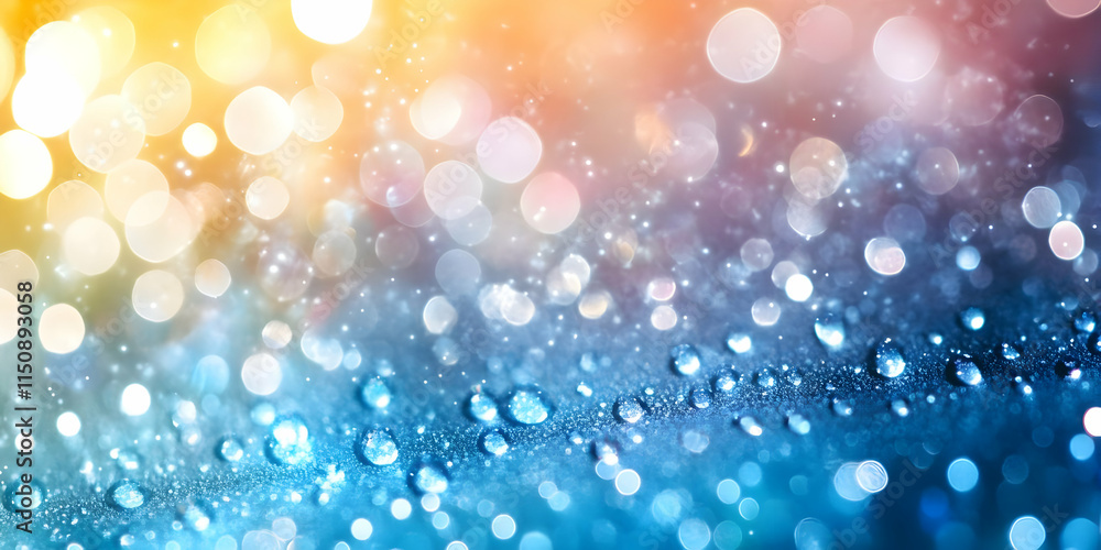 Abstract Blue Bokeh Background with Water Droplets Abstract Blue Bokeh Background with Water Droplets