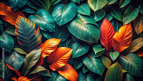 Wallpaper Mural Lush Tropical Foliage A Vibrant Display of Deep Green and Warm Orange Leaves Torontodigital.ca