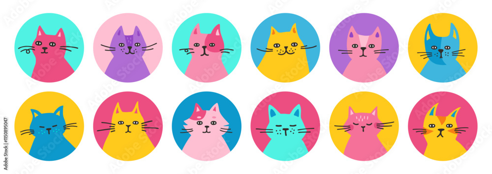 Fotografie Cats head avatar funny set