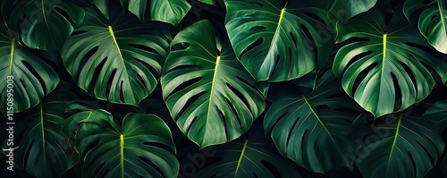 Wallpaper Mural Greenery palms idea. Vibrant green monstera leaves creating a lush, tropical background full of life. Torontodigital.ca