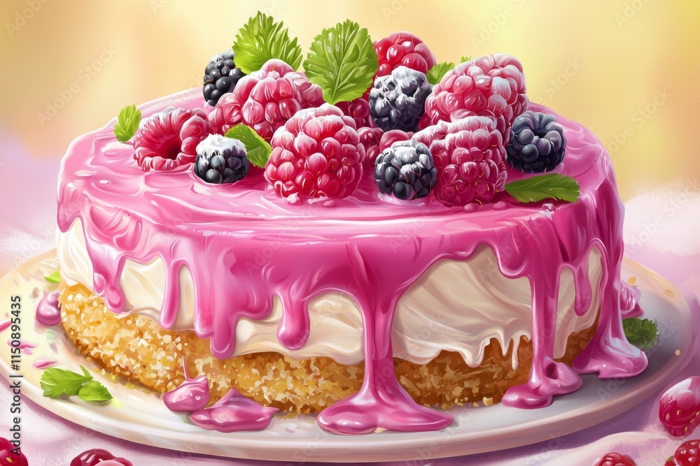 Delicious Raspberry Cake with Berry Glaze Sweet Dessert Bakery Treat Delicious Raspberry Cake with Berry Glaze Sweet Dessert Bakery Treat