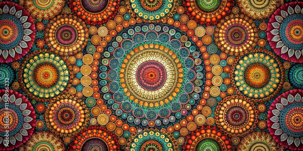 Intricate Mandala Design Featuring a Kaleidoscope of Vibrant Jewel Tones and Circular Patterns Intricate Mandala Design Featuring a Kaleidoscope of Vibrant Jewel Tones and Circular Patterns