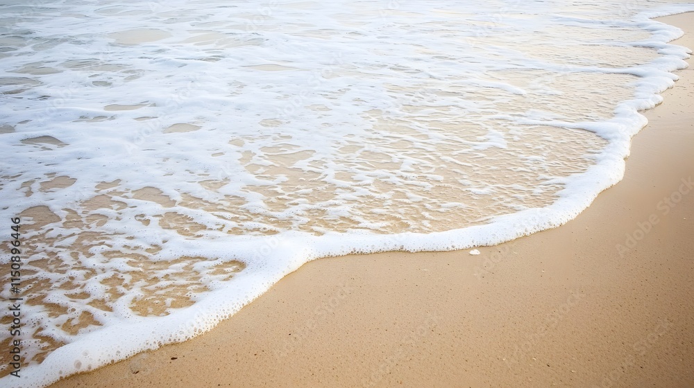 Gentle seafoam washing onto a serene beach, with calm ocean waves under the sun. Gentle seafoam washing onto a serene beach, with calm ocean waves under the sun.