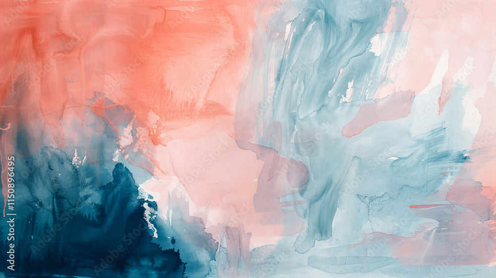 Fototapeta premium Soft And Dreamy Watercolor Background In Blue And Pink With Copy Space, Ideal For Feminine Designs.
