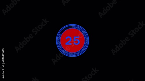 Dynamic 30 Second Countdown Timer Animation on black background, alarm for 30 seconds, 30 to 0 seconds time limit animation. photo