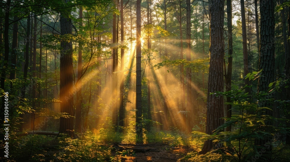 Obraz premium Golden hour sunlight on peaceful countryside