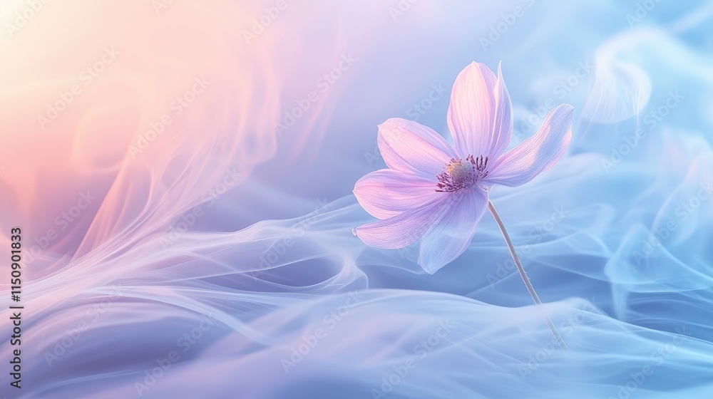 A soft pastel 3D wallpaper featuring a single flower pattern, with gentle steam rising around it, creating a peaceful and serene scene. A soft pastel 3D wallpaper featuring a single flower pattern, with gentle steam rising around it, creating a peaceful and serene scene.