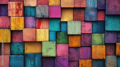 Colorful wooden block wall texture. (2) photo