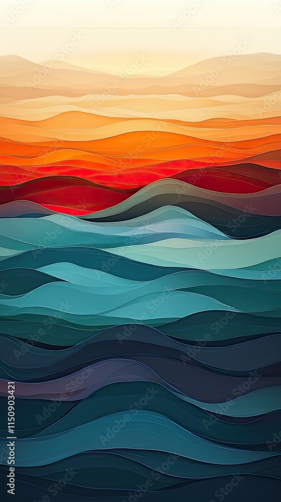 Abstract Layered Landscape of Orange and Teal Hues Abstract Layered Landscape of Orange and Teal Hues