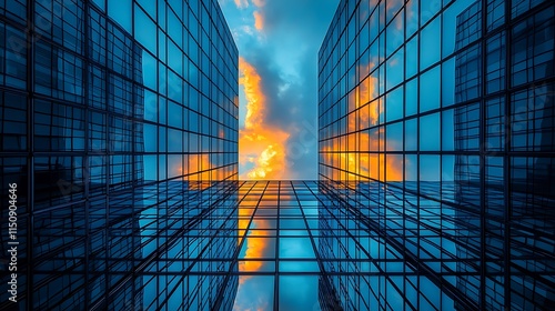 Glass Skyscrapers Reflecting Sunset Cloudscape