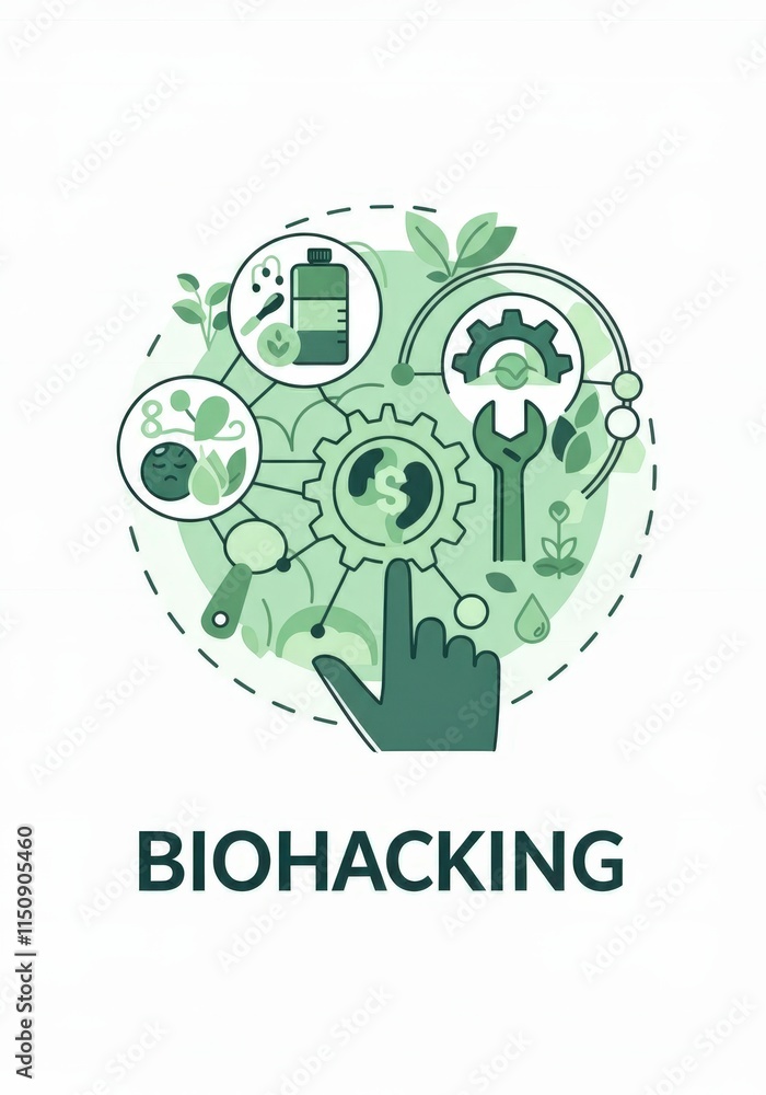 Biohacking concept with gears, plants, and scientific elements Biohacking concept with gears, plants, and scientific elements