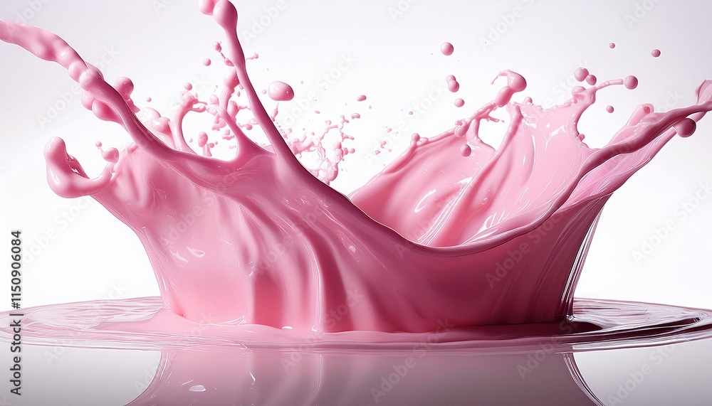 Splash of pink milk, white blank background Splash of pink milk, white blank background