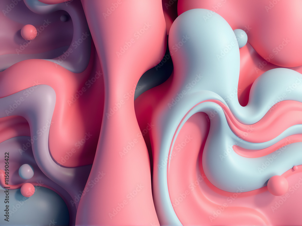 Abstract Fluid Shapes in Pink and Blue