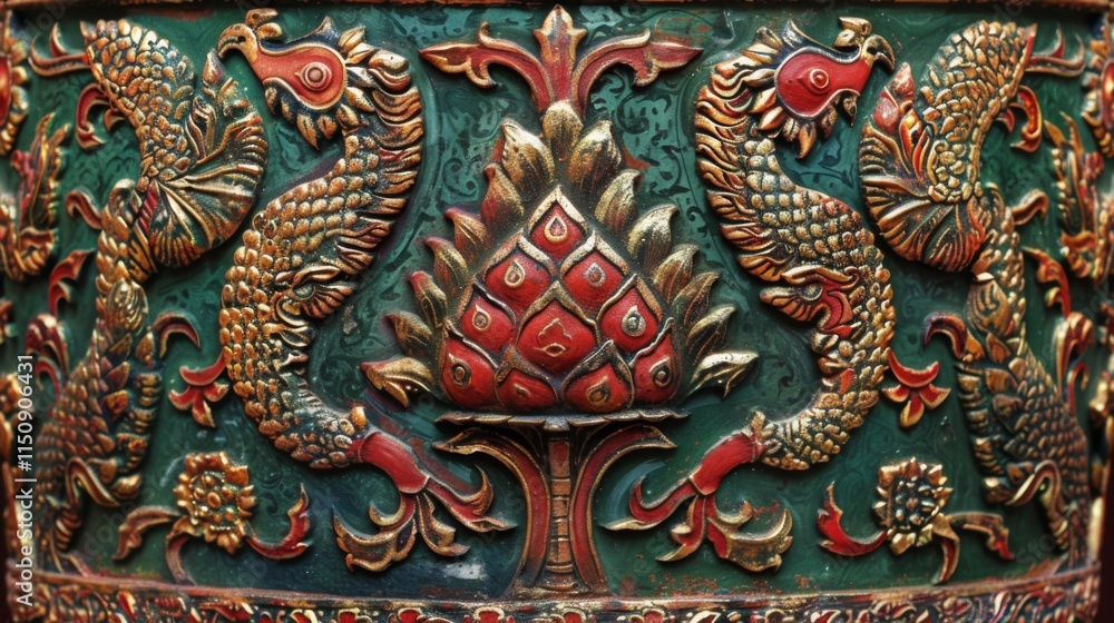 Fototapeta premium Ornate Thai Ceremonial Vessel with Intricate Design