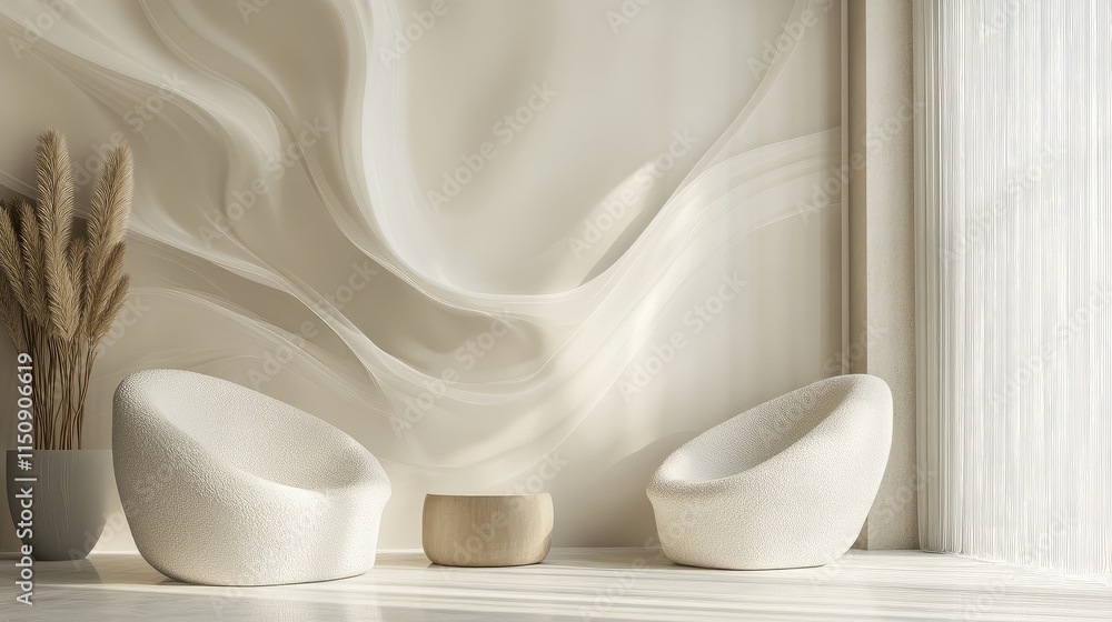 Soft 3D wallpaper with elegant, flowing line art on a light background, adding a touch of sophistication and modernity to the space. Soft 3D wallpaper with elegant, flowing line art on a light background, adding a touch of sophistication and modernity to the space.