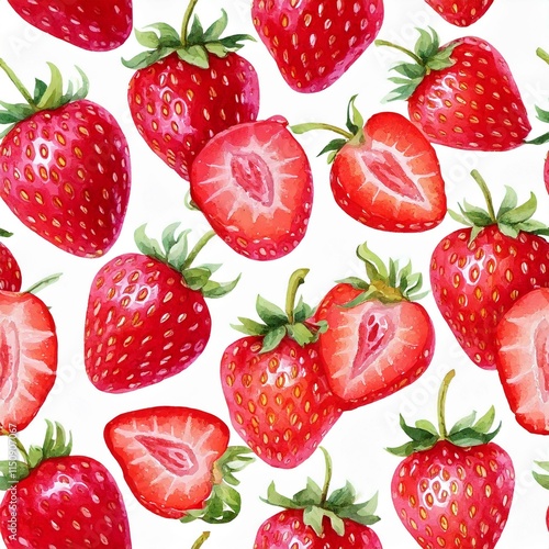 Obraz na płótnie Seamless pattern with colorful strawberry isolated on white background. Aquarelle picture w salonie