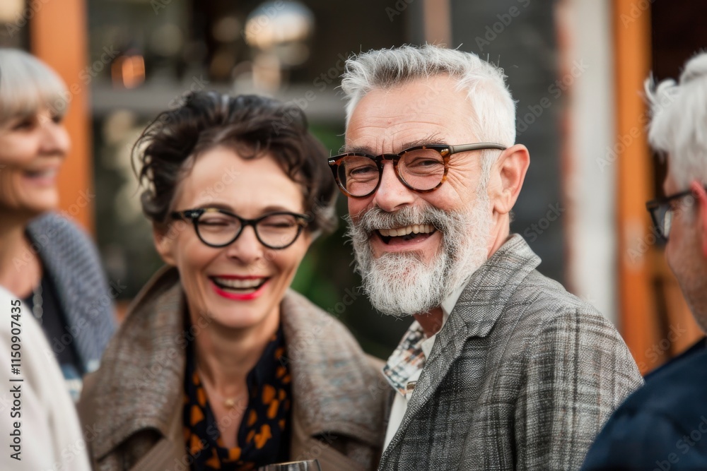 Portrait of a happy senior couple in the city. They are laughing and smiling. Portrait of a happy senior couple in the city. They are laughing and smiling.