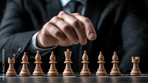 Wallpaper Mural Strategic Focus and Concentration in Chess Play by a Businessman in Formal Attire, Close-up of a Hand Moving a Chess Piece, Intellectual Game and Competitive Spirit in a Professional Environment Torontodigital.ca